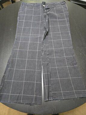 Colours of the World Women's Navy Plaid Wide Leg Pants EU44 Raw Hems